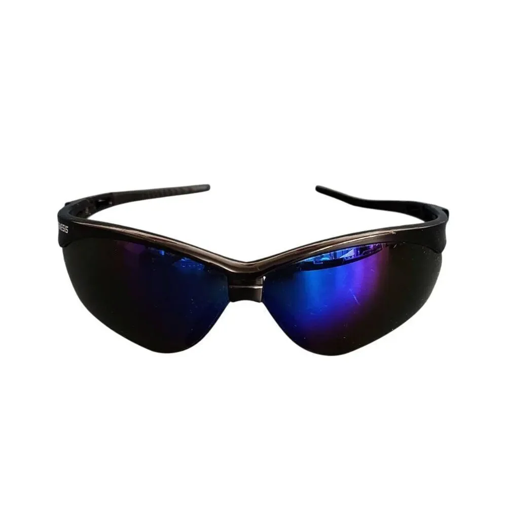 Nemesis Polished Black Gray Lens Sport Wrap Mens Biker Safety Sunglasses